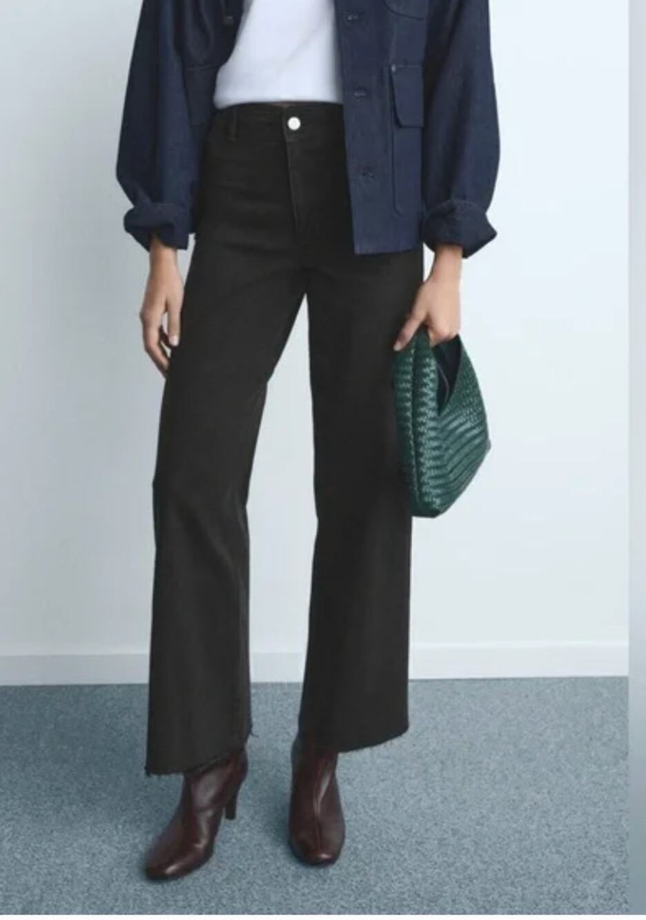 Mango NWT high Rise Black Wash Culotte Jean Catherin US 6